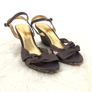 2/$3Arturo Chiang 10 M Womens Eggplant Leather Miracle Ankle Strap Wicker Wedges